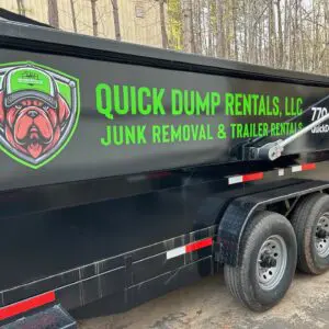 A dump truck with the words " quick dump rentals llc " on it.
